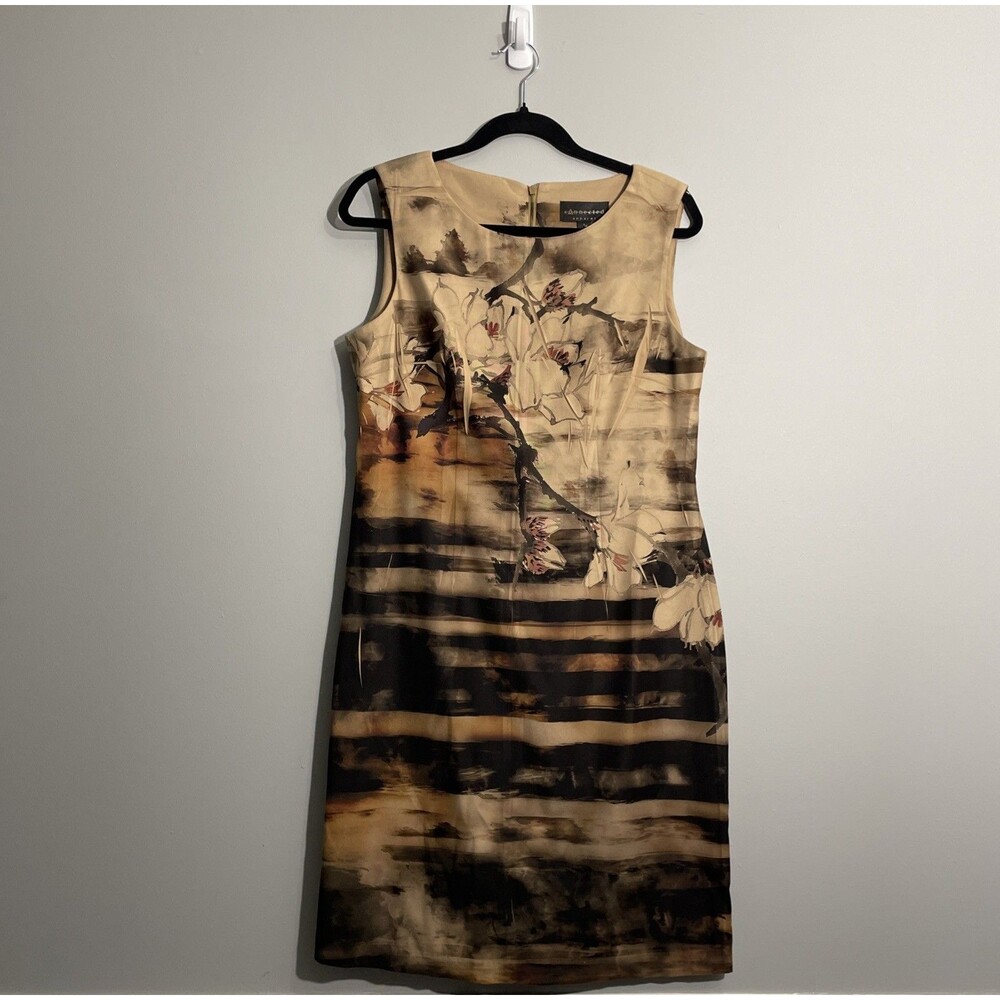 Connected Apparel Women's Size 8 Brown Floral Dress Artistic Print Stretch